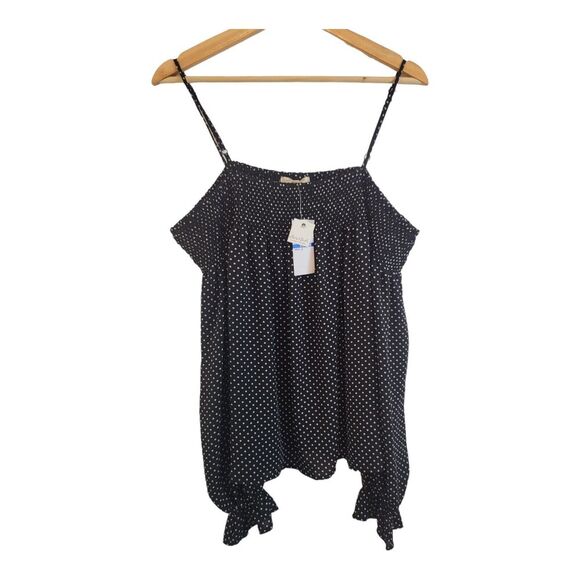 Ultra Flirt by Ikeddi Juniors' Smocked Cold-Shoulder Top Black Dot XL RW35459 - Picture 6 of 11